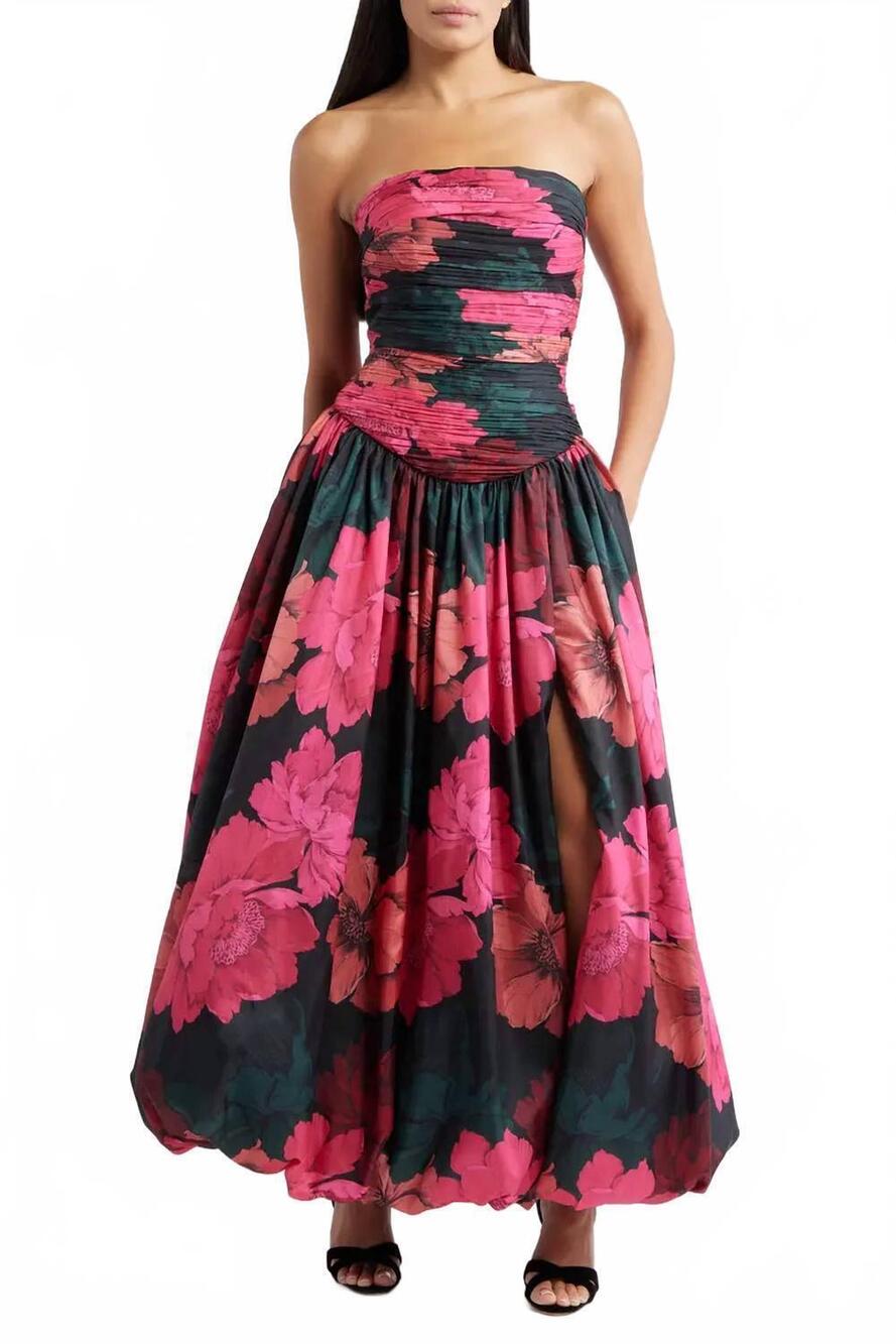 NEW HUTCH georgina bubble cocktail midi dress in fuchsia multi sketched floral